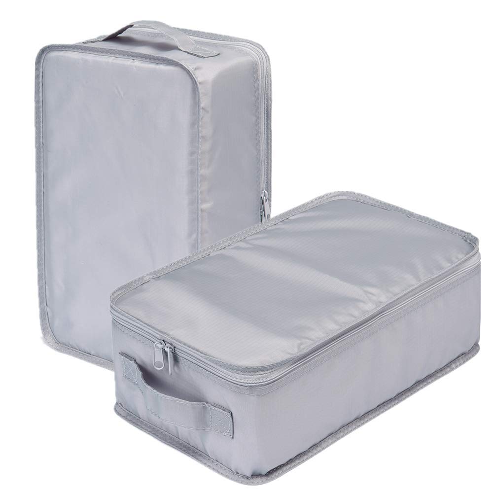 JJ POWER Travel Shoe Bags, Foldable Waterproof Shoe Puches Organizer-Double Layer (2 Grey Shoe Bags)