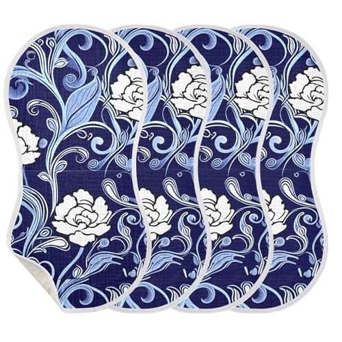 Flowers Boho Elegant Dark Blue Burp Cloths for Babies Burp Rag Cotton Spit Up Rag for Baby Newborns Girl3