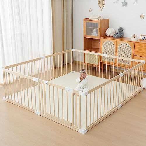 Baby Playpen With Door Gate, Wooden Fence Large for Babies and Toddlers, Changeable & Expandable (47x63x24 in)