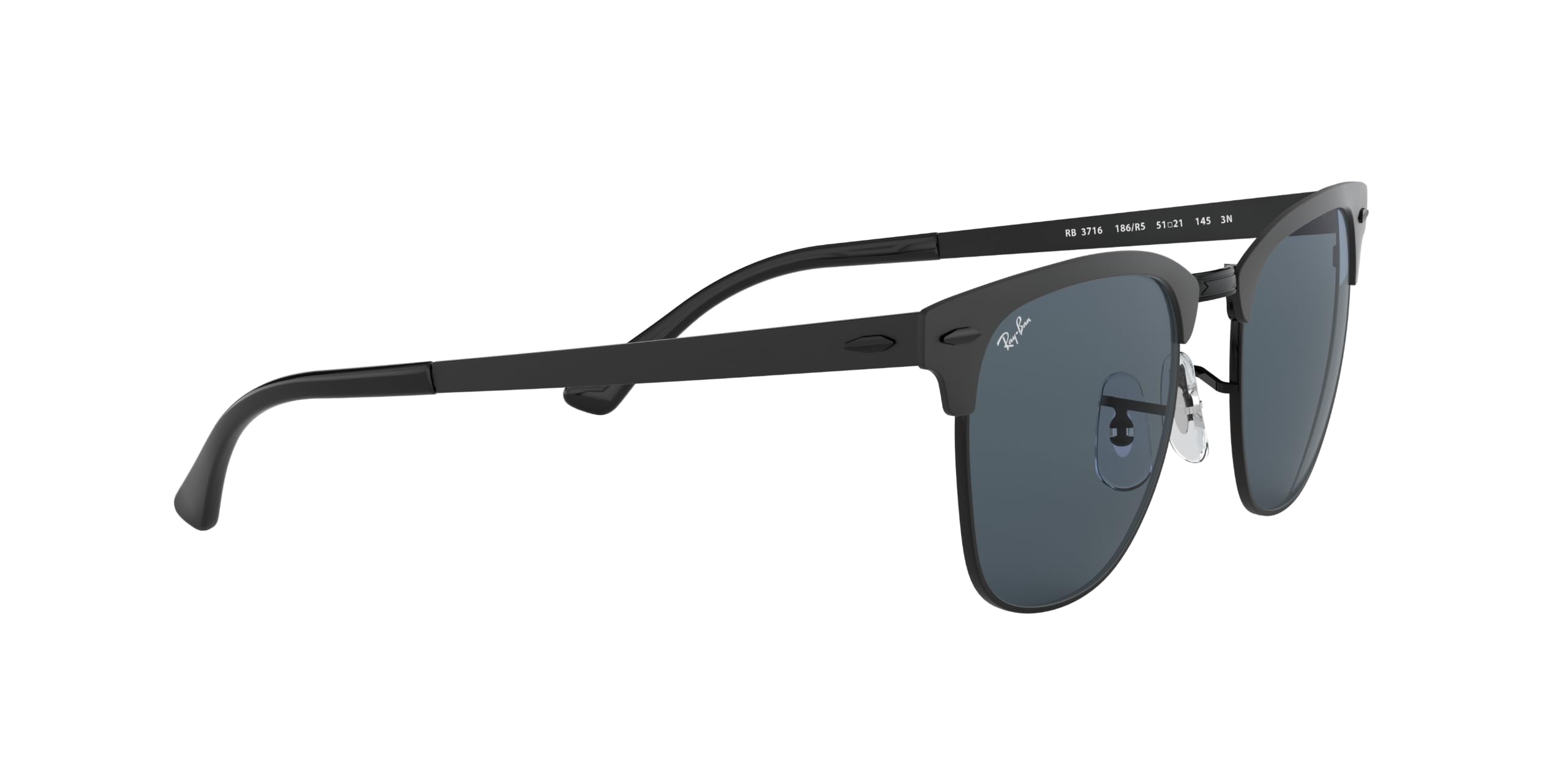 Ray-Ban Metal Clubmaster Sunglasses in Matte Black Blue RB3716 186/R5 51