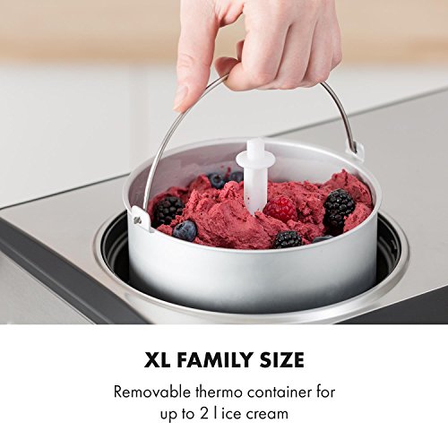 Klarstein Dolce Bacio Eiscremebereiter Kompressions-Eismaschine Eismaschine auch für Sorbet, Frozen Yogurt (2 Liter, 180 Watt, Timer, LCD-Display, Touch, Kühlfunktion, Edelstahl) silber – Bild 5