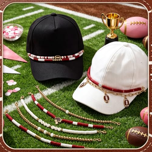 Image of Geyoga 9 Pcs Trucker Hat Chains Trucker Hat Charms Women Man Bill Decoration Detachable DIY Metal Chain for Mesh Baseball Cap(Brown White, Football)