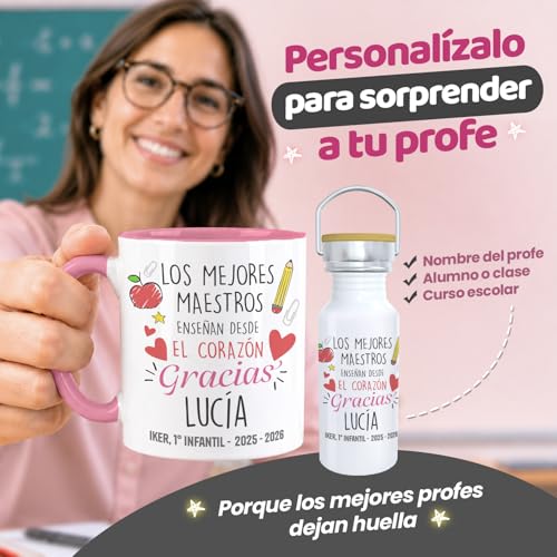 Miniatura 4 de Kembilove Pack Regalo Profesora Fin De Curso Personalizado Taza Botella Bolsa Kit Completo Emocional Y Original Regalo De Alumnos Y Padres