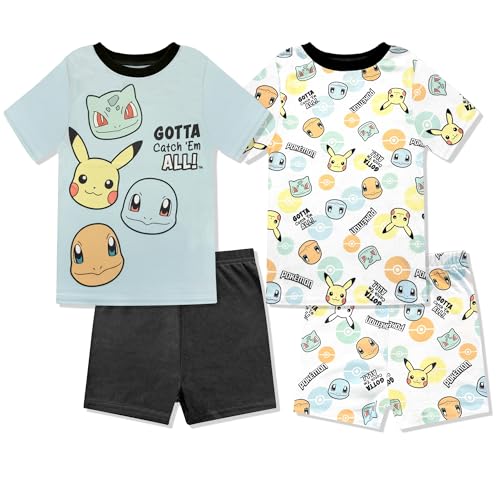 Pokmon Boys Pajama Set - 4 Piece Short Sleeve & Shorts Pajama Set Soft Snug-Fit Kids Summer Pajamas - Official License