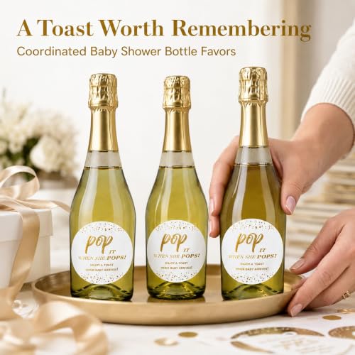 Baby Shower Champagne Favor Stickers: Gold Foil, 120 Pcs