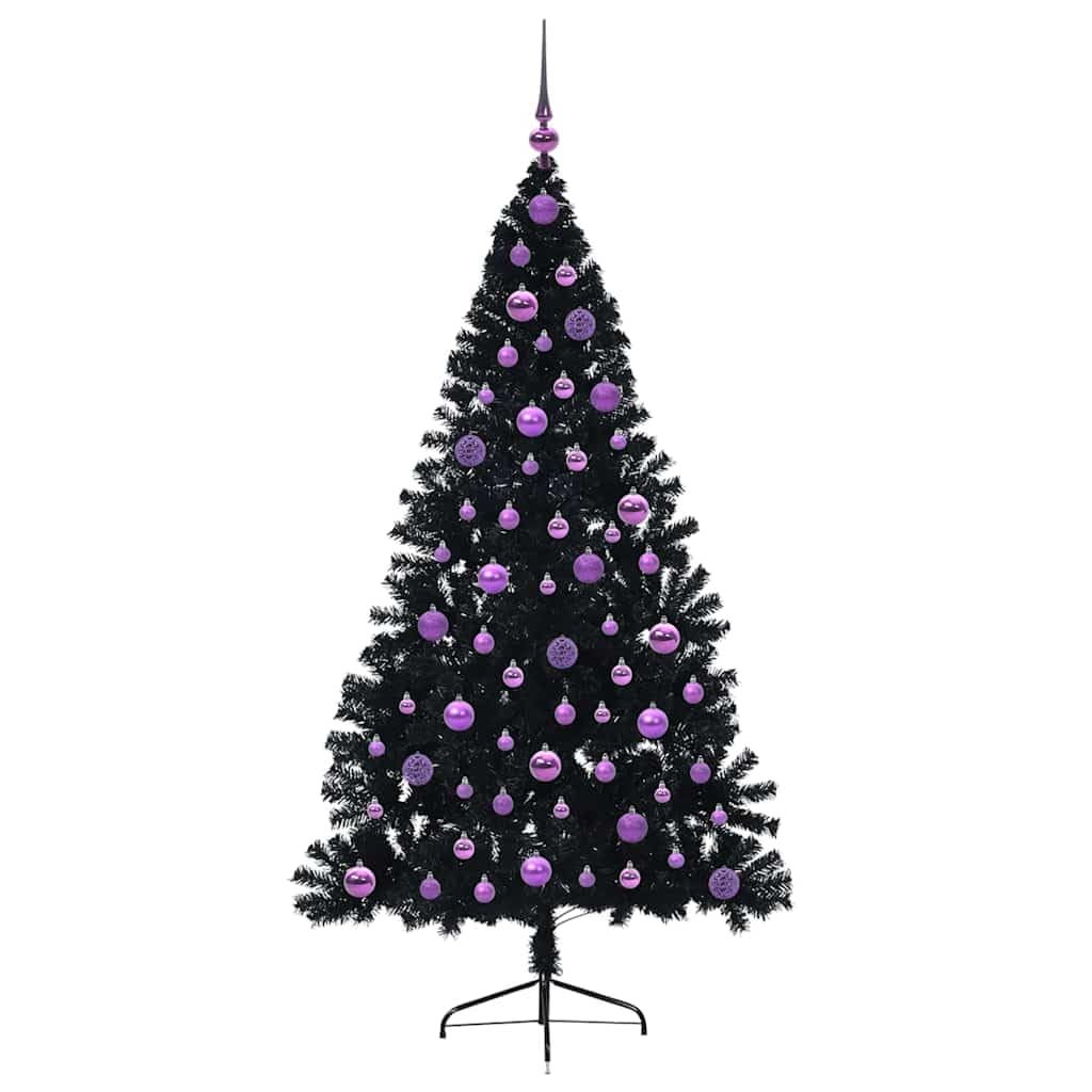 Albero di Natale artificiale nero, 180 cm, con 300 luci a LED bianco caldo, a forma di cono in PVC, per interni ed esterni protetti, con supporto, punta e decorazioni per albero