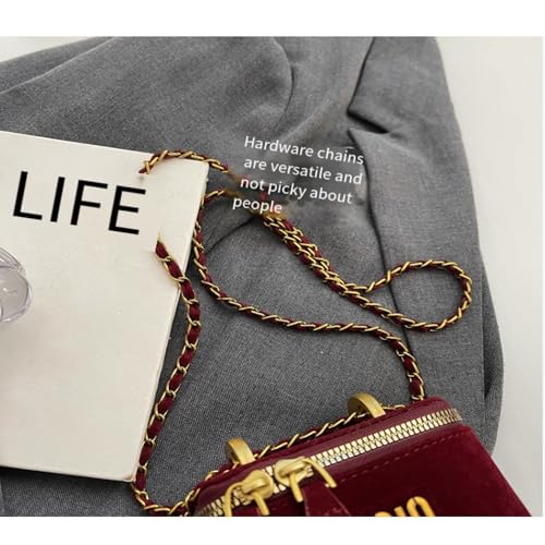 Women's Mini Suede Box Bag PU Crossbody Shoulder Bag with Chain Strap Black/Brown/Coffee/Caramel/Burgundy for Everyday Use4