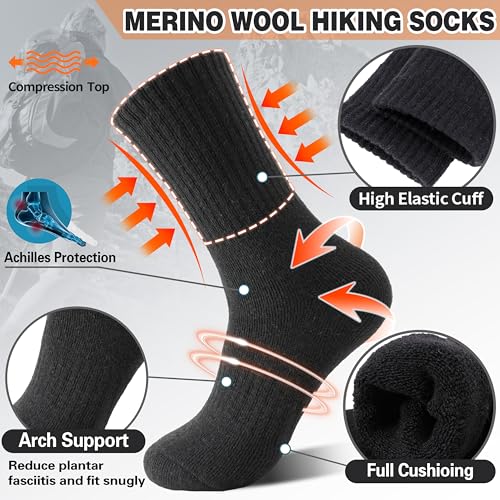 Image of Sandsuced 5 Pack Merino Wool Boot Hiking Socks for Women Warm Winter Thick Thermal Cozy Work Soft Ladies Socks