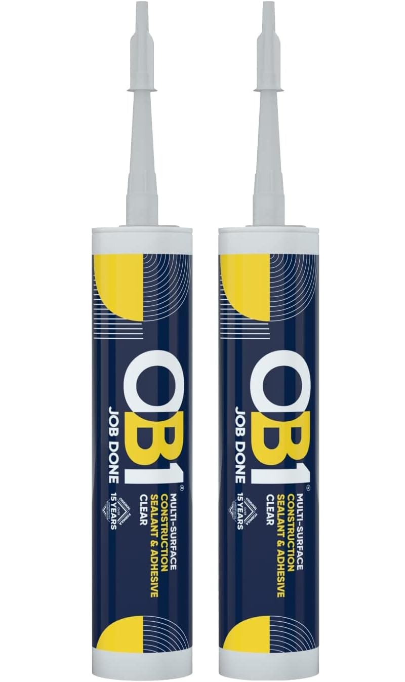 OB1 Multi-Surface Construction Sealant & Adhesive, Clear, Waterproof, Twin Pack