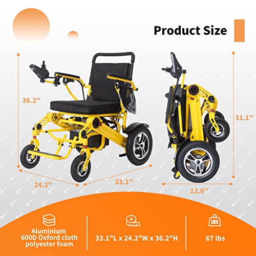 Electric Wheelchairs For Adults, Lightweight Folding Motorized Wheelchair, Used For All Terrain Wheelchair With Dual Batteries And Dual Motor, Auto-Folding Wheelchair With 6 Shock Absorbers (Y) #TOP6