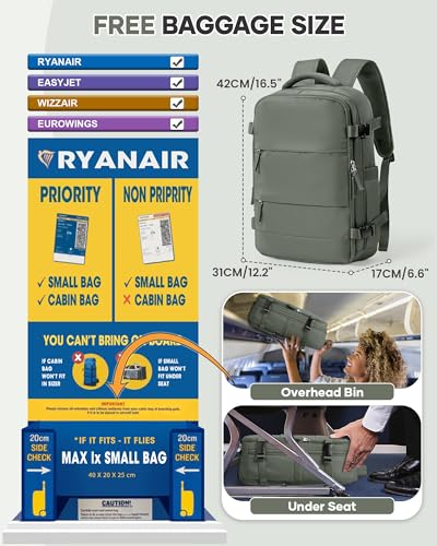BJLFS Vakuum Rucksack Handgepäck mit Vakuumsystem Ryanair Handgepäck Reiserucksack Airbag Rucksack mit Vakuumpumpe Damen 14 zoll mit Laptopfach Carry on Luggage