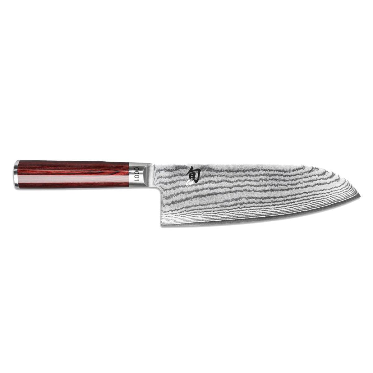KAI Shun Classic Red DM 0717RD Großes Santoku 19 cm, japanisches Damast Küchenmesser mit VG MAX Stahl und rotem Pakkaholzgriff