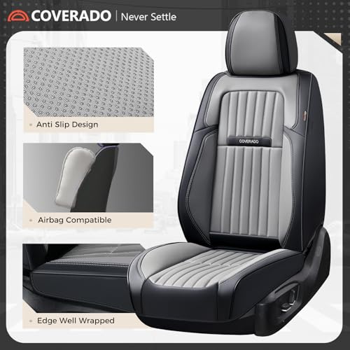 Image of Coverado Car Seat Covers Front Seats, Seat Covers for Cars, Car Seat Protector, 2-Pack Car Seat Cushion Nappa Leather, Waterproof Seat Covers Carseat Cover Universal Fit for Most Cars(Black&Gray)