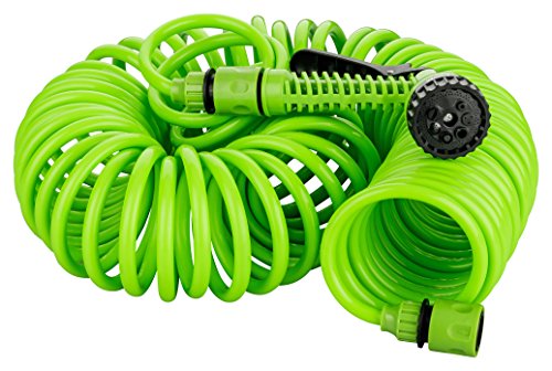 Kinzo 15 Meter Gartenschlauch Komplettset | Spiralschlauch inkl. Gartenbrause mit 7 Funktionen | Schnellkupplung | Wasserhahnanschluss 3/4 Zoll