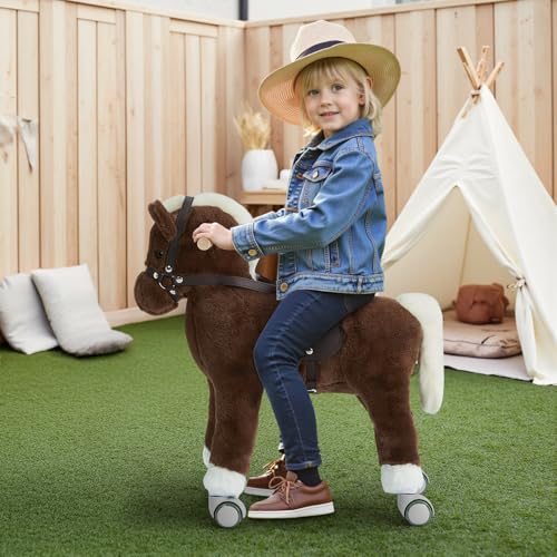 labebe Pferd zum reiten für Kinder, spielpferd zum reiten Plüsch, Pferd mit Rollen für Baby 3-12 Jahre Alt, Schaukel Pferd/Indoor Schaukel&Garten-braunes Pferd labebe Pferd zum reiten für Kinder, spielpferd zum reiten Plüsch, Pferd mit Rollen für Baby 3-12 Jahre Alt, Schaukel Pferd/Indoor Schaukel&Garten-braunes Pferd