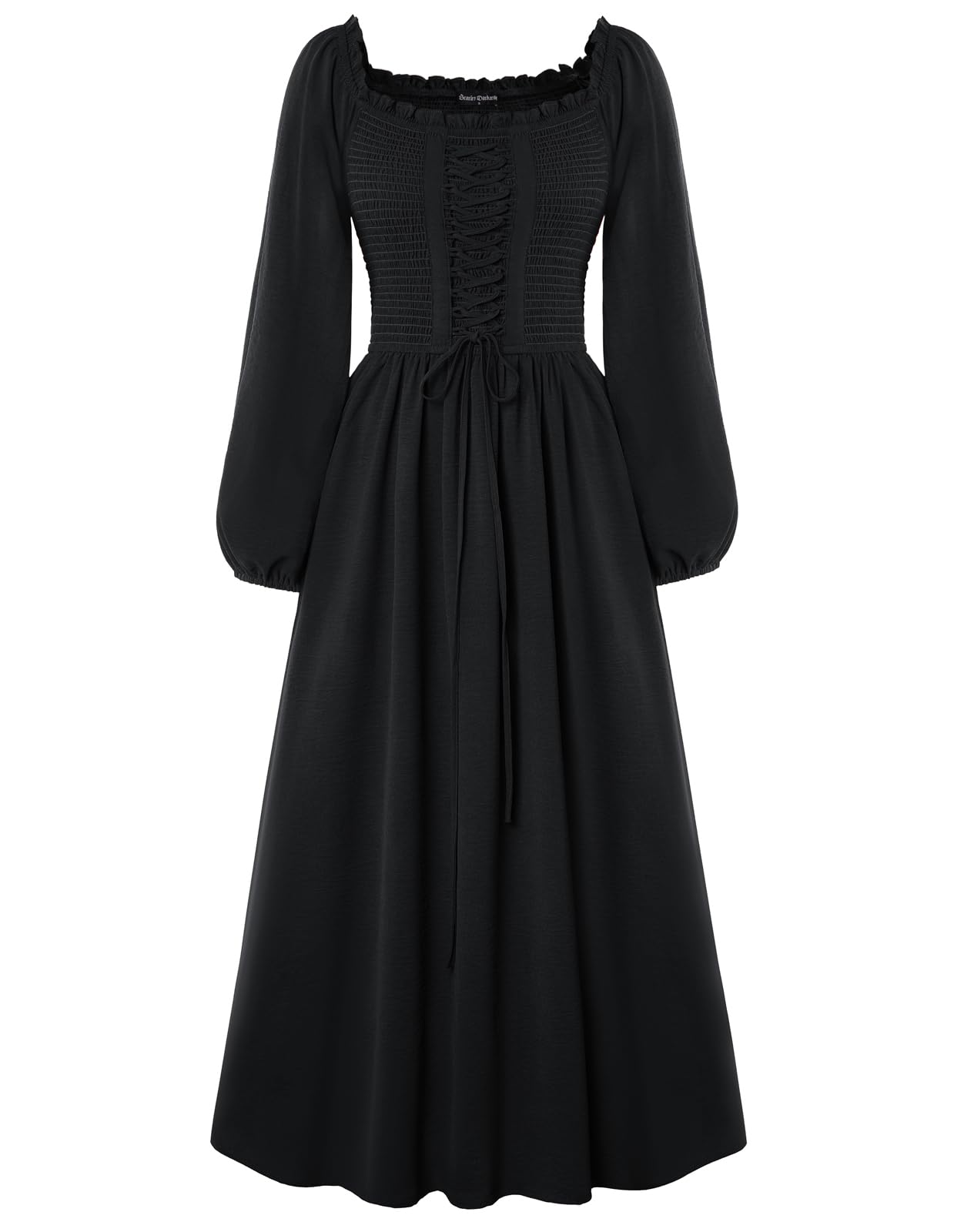 SCARLET DARKNESS Damen Renaissance Maxikleid Langarm Lace Up Mittelalter Kleid