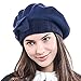 Lady French Beret Wool Beret Chic Beanie Winter Hat, Bow Navy, Size Medium