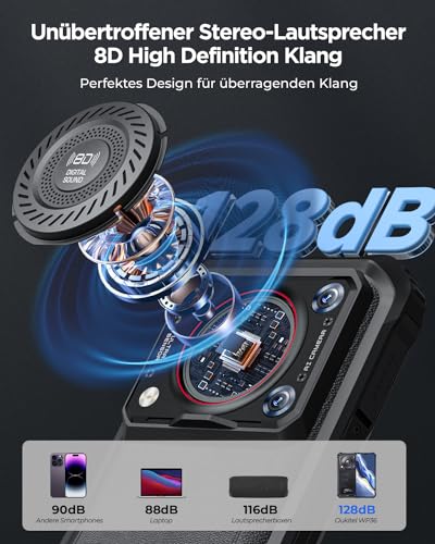 OUKITEL WP36 Outdoor Handy Ohne Vertrag mit 128dB Stereo Lautsprecher, 16GB+128GB Smartphone, IP68...