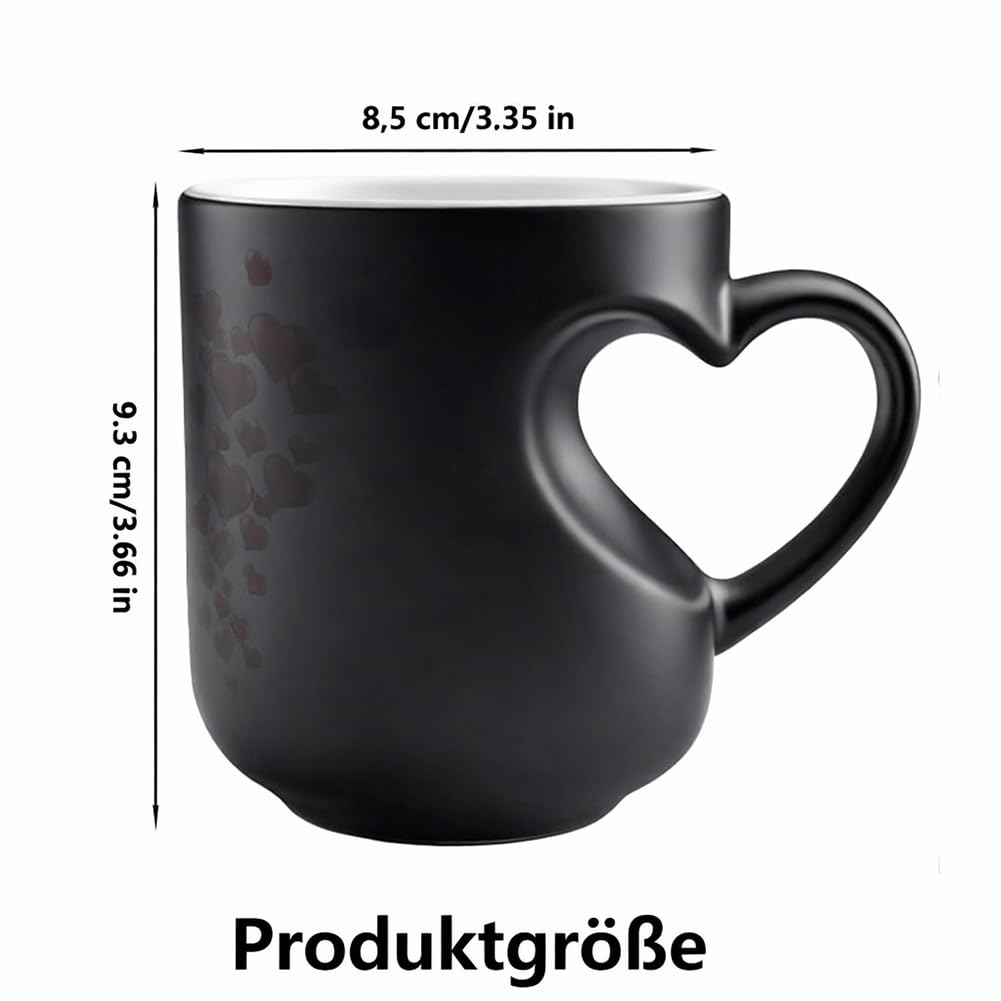 330 ml kubek ceramiczny z uchwytem w kształcie serca – magiczny kubek na kawę i herbatę, romantyczny kubek miłosny, prezent na Walentynki (2, czarny)