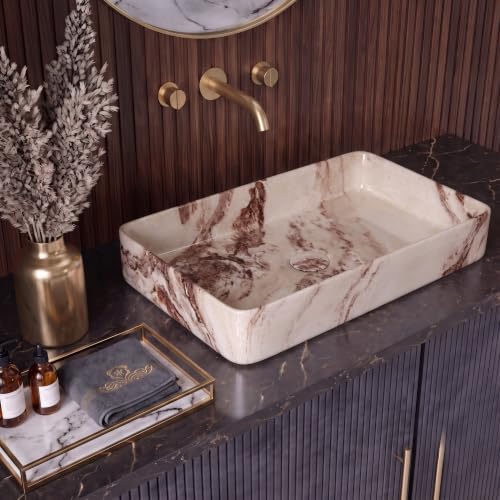 Image of Marble Ceramic Tabletop Wash basin | Countertop Vessel Sink | Wash Basin over counter For Bathroom Hotel Home | Bathroom SinkNEROBI (24 x 14 x 5 Inch) (Designer Brown)