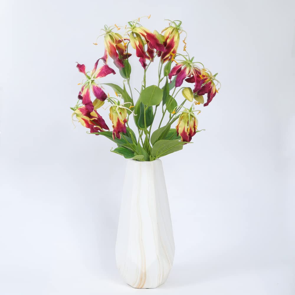 LNGO 32 inch 1 Bundle 3 Brunches Faux Wild Lily Plant Artificial Greenry UV Resistant Bushes Shrubs Office Home Outdoor Decoration (Pink)