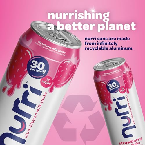 Image of Nurri - 30g Protein Ultra Filtered Milk Shake - Strawberry - Lactose Free, Low Sugar, 150 Calories, 10 Vitamins and Minerals - 11 fl oz, 10 Cans