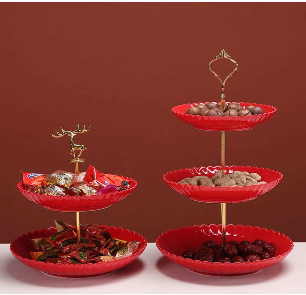 Tiered CupWedding Serving Tray Ceramic Dessert Display Plate Serving Platter Red Fruit Candy Display Tower for Birthday Tea Party Display Holder Platter