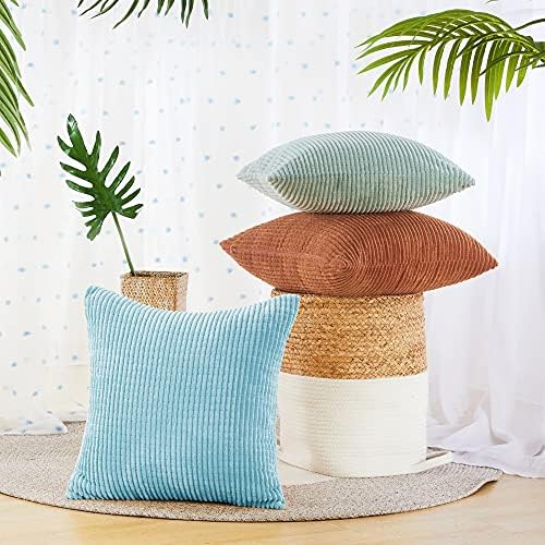 Deconovo Set of 2 Soft Square Throw Pillow Cases, Solid Pillow Covers Corduroy Cushion Covers 45cm x 45cm, 18x18 Inches Grid Cushion Covers for Dining ChairsSky Blue, 2 Pieces