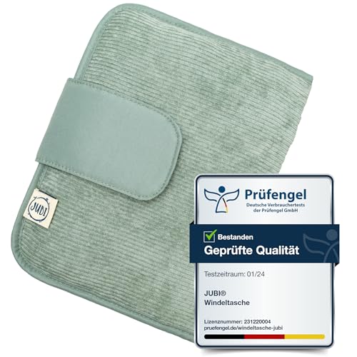 Jubi® Windeltasche mit Wickelunterlage für unterwegs mit extra viel Platz - Kleine Wickeltasche - Cord Mint (Klettverschluß)