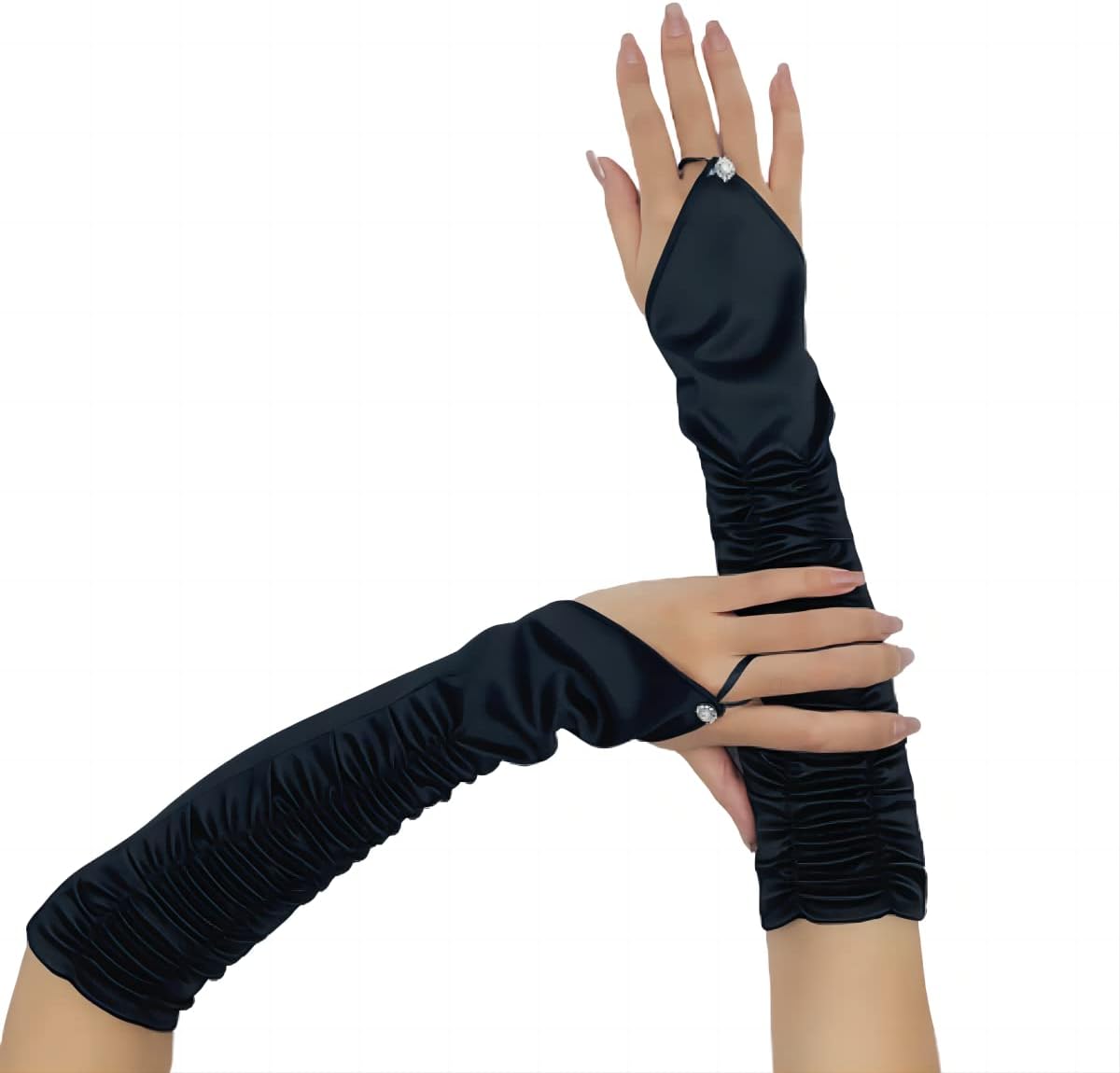 Women Long Satin Fingerless Gloves Satin Elbow Length Gloves for Bridal Wedding Party Prom Opera Costumes Accessories