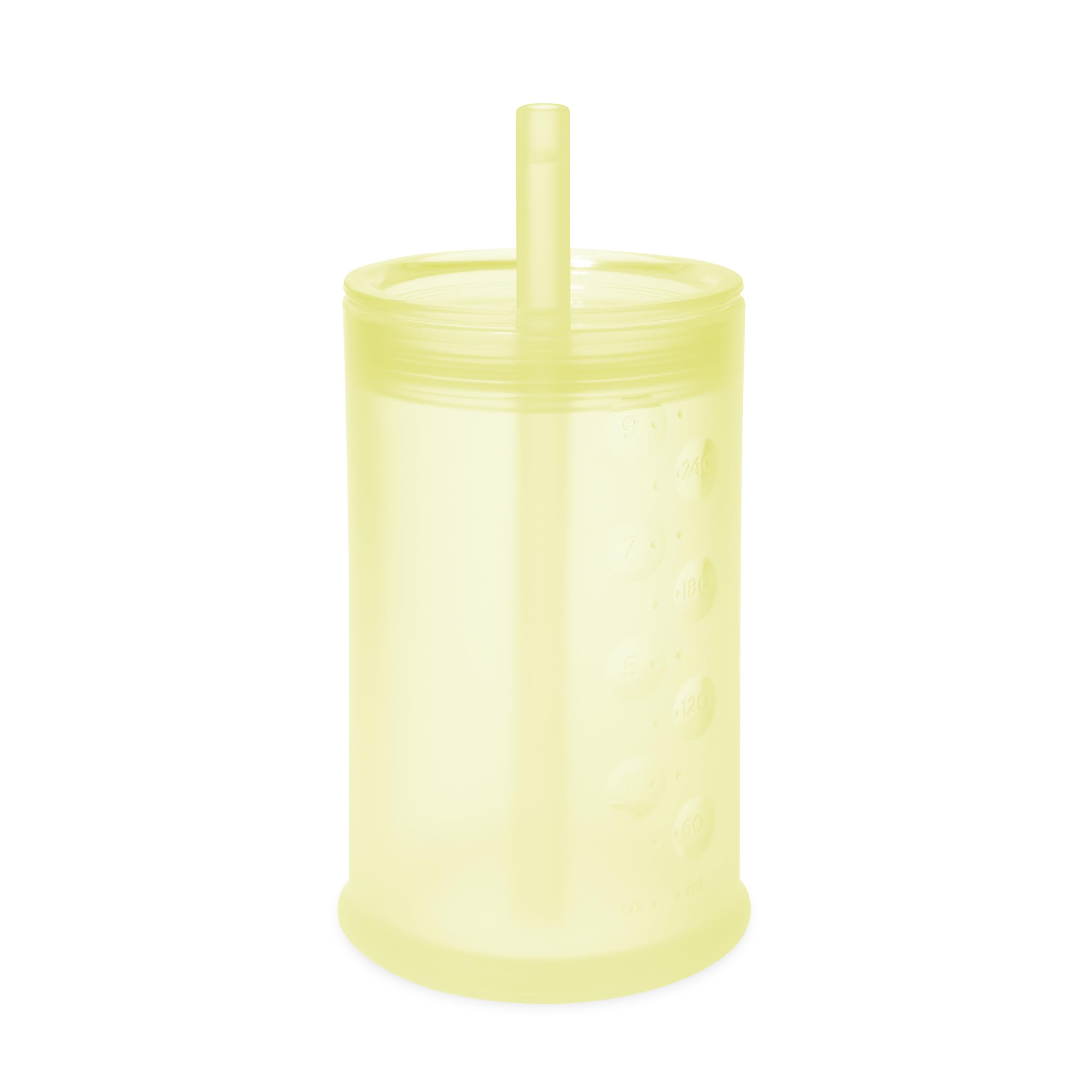 Olababy Clear View Silicone Training Cup with Straw Lid | Toddler Sippy Trainer 12mo+ | Unbreakable Water Drinking Cups for Kids 2yr+ | Baby Led Weaning & Feeding Supplies (Lemon, 9 oz)
