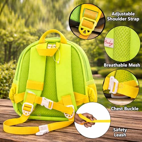 Image of WISHKEY Kids Bag for Boys & Girls (2-5 Years) Picnic Bags For Girls Water Resistant Tiger Cartoon lightweight Small Size with Safety Leash, Chest Buckle & Adjustable Straps Light Green