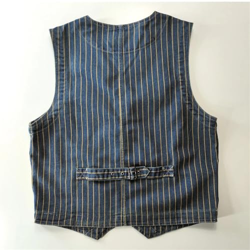 Men Retro Denim Vest Washed Cotton Vertical Striped Distressed Back Camisole Vintage2