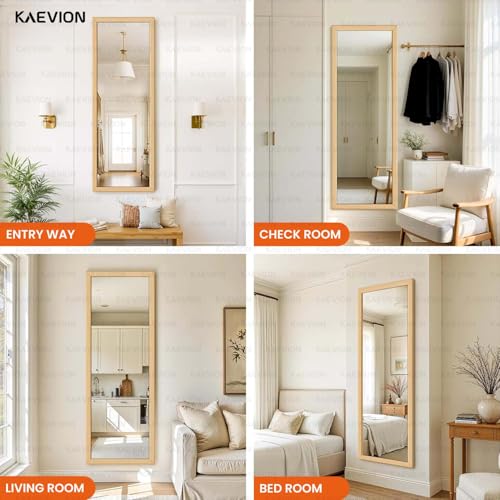 Image of Modern Wood Frame Full Length Wall Mirror - 5.25 Ft Tall Big Body Mirror with 5mm Premium HD Shatterproof Glass, Leaning or Hanging Dressing Mirror for Bedroom and Closet