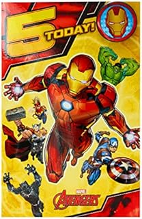 Carlton Cards 5th Birthday Card for Boy - Marvel Birthday Card - Avengers Birthday Card - Boys Birthday Card - Age 5 Birthday Card for Boy - Badge Included!, Multi (655446-0-1)