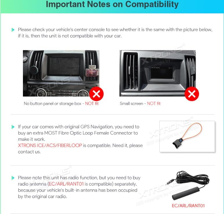 Compatibility notes for XTRONS IA72DLRLS installation