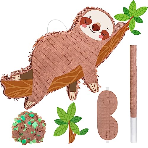 Sloth Piñatas for Birthday Party Animal Piñata with Stick, Blindfold, Confetti for Adults Birthday Baby Shower Party Supplies