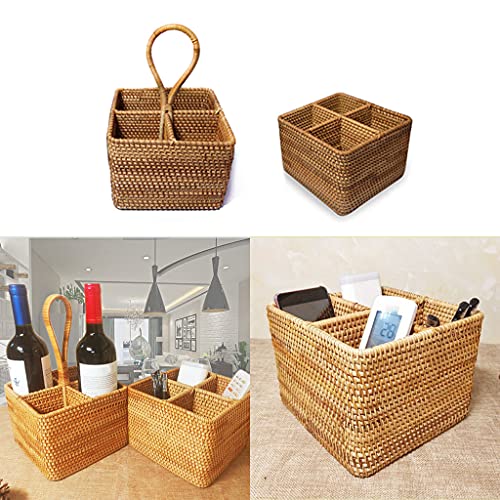 Panier rangement carré tissé main 4 compartiments pour bureau