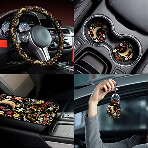 Fiada 15 Pcs Car Seat Covers Full Set Car Accessories Set Steering Wheel Cover Armrest Handbrake Gear Shift Knob Covers Headrest Cover Pads For Cars (Floral) #TOP4