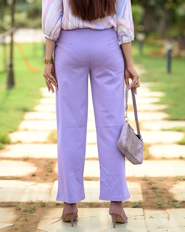 Image of Mlada Mid Waist Wide Leg Flared Pants Elastic Waist Band for Women Office Work Formal Wear Stretch Cotton Knit Flare Pants Utility Pockets Extra Flare Pants Trousers for Travel