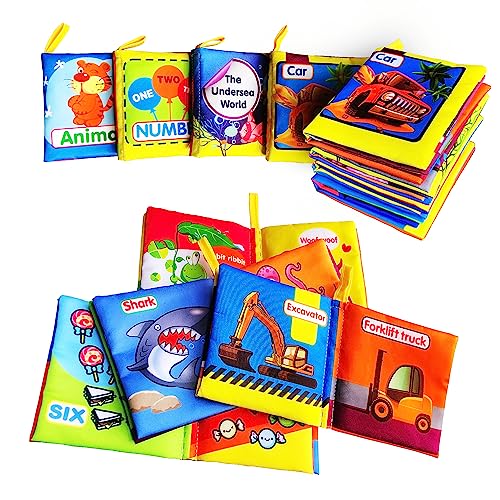 Image of AMINFUN Soft Cloth Baby Book Toy, Colorful Fabric Baby Learning Book(Pack of 4),Touch and Feel Crinkle Sound,Early Educational Toy,Gift for Babies Infants Toddlers