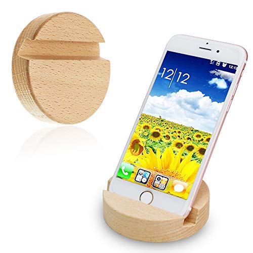 STONCEL 2PCS Wood Cell Phone Stand, Phone Stand for Desk Universal Natural Bamboo Wooden Desktop Mobile Phone Holder Compatible with Mobile Phones, IPad, Tablet