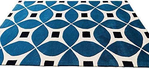 Image of Export Quality Handtufted Woolen Carpet for Living Room Bedroom & Hall - Color - Cerulean Blue - Size - 6 x 8 Feet
