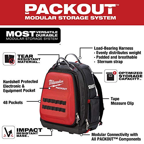 Tool Backpack,Red/Black,48 Total Pockets