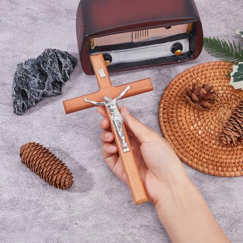 DICOSMETIC 7.95Inch Crucifix Cross Wall Hanging Wood Cross Wall Decor Platinum Wood Cross with Alloy Jesus Christ Catholic Wall Art Cross for Church Home Decor - Image 3