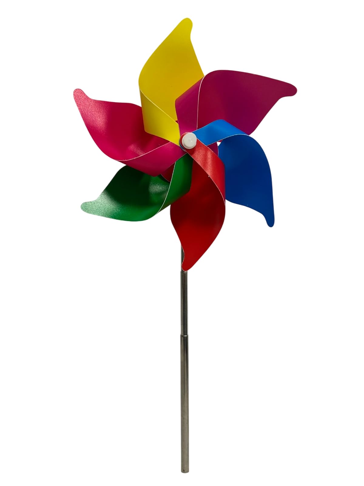 Molinillo de viento generico para jardín, 20 cm de diámetro, extensible hasta 72 cm, metal, colores arcoíris, resistente