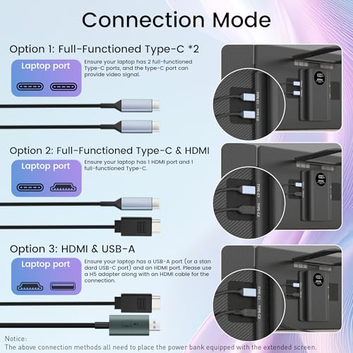 Image of KEFEYA 15.6 inch Laptop Screen Extender, Includes Power Bank, FHD 1080P IPS Triple Laptop Monitor Extender for 13-17 inch Laptops, Plug & Play with HDMI /USB-A /TYPE-C /Hub, Compatible with Windows, Mac, Android