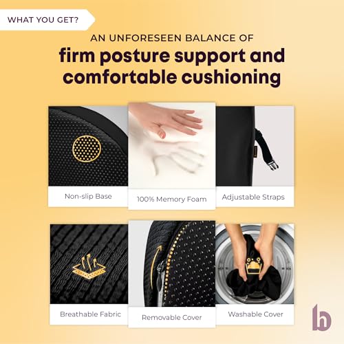 Image of betterhood PosturePro Seat Cushion & Back Support for Office Chair Combo, Ergonomic Memory Foam Sitting Pillow, Lumbar Support Seat Cushion for Chair, Coccyx Cushion for Tailbone Pain Relief (Black)