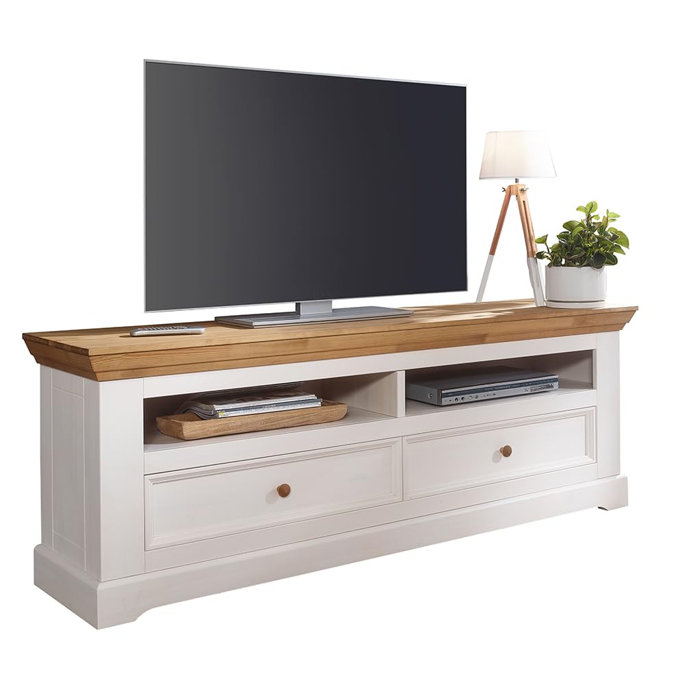 Lomadox Lowboard TV-Board Schrank 169 cm breit in Kiefer weiß massiv Wohnzimmer Wohnzimmermöbel