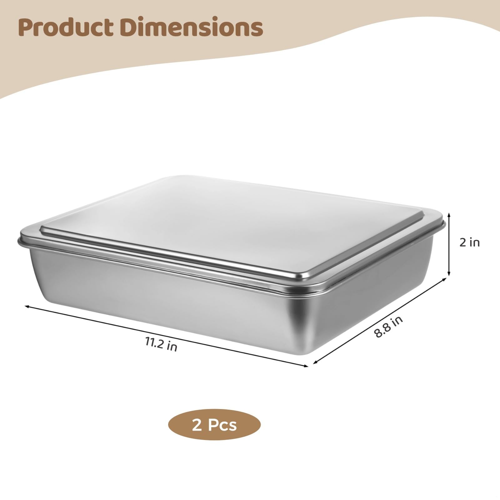 Rechteckige Kuchenformen aus Stahl mit Metallabdeckungen, Kastenformen zum Backen, Braten oder Aufbewahren, 2 Stück
